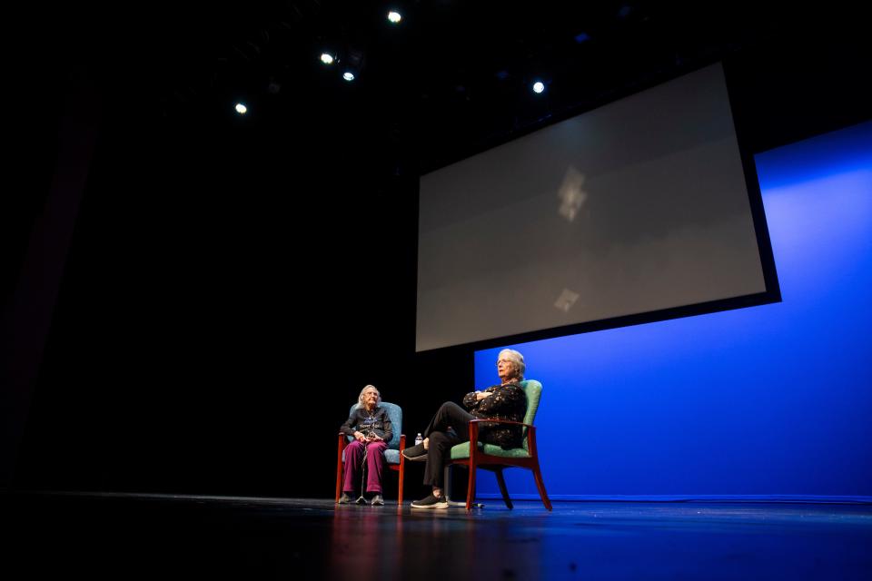 Esther Basch, a Holocaust survivor, and her daughter Rachel Turet talk about EstherÕs experience in Auschwitz on Sunday, March 26, 2023, at NMSU Center for the Arts. 