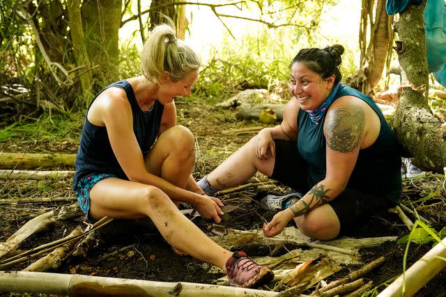 <p>Robert Voets/CBS/Getty</p> Lindsay Carmine and Karla Cruz Godoy on Season 43 of 'Survivor'.