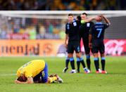 KIEV, UKRAINE - JUNE 15: Anders Svensson of Sweden reacts after the UEFA EURO 2012 group D match between Sweden and England at The Olympic Stadium on June 15, 2012 in Kiev, Ukraine. (Photo by Alex Livesey/Getty Images)