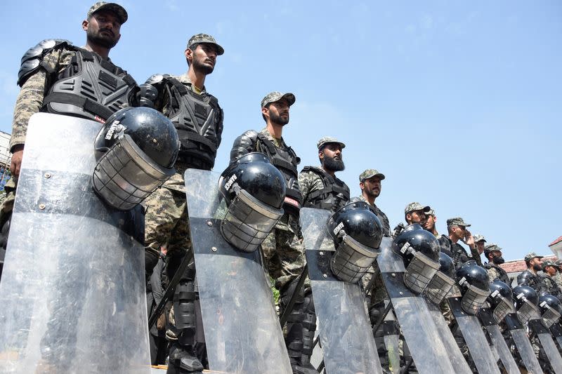 Paramilitary soldiers stand guard for security measures following the Pakistan election commission rules former Prime Minister Imran Khan's party received illegal funds, in Islamabad,