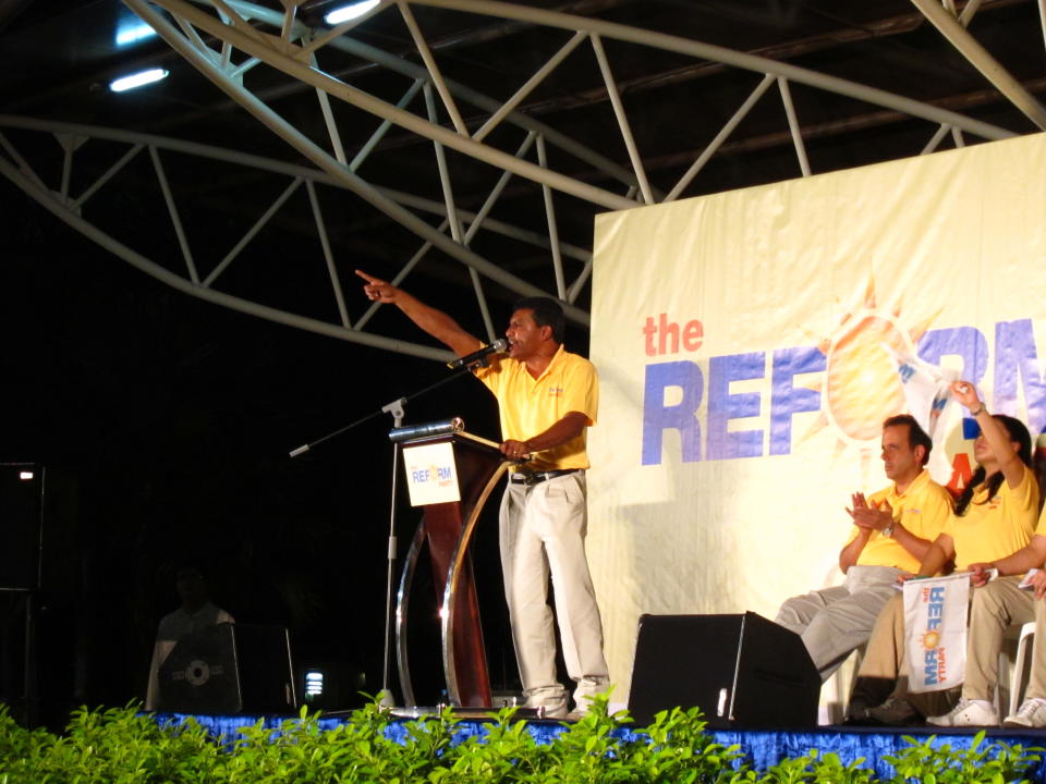 RP candidate for West Coast Kumar Appavoo gestures during his speech. (Yahoo! photo/ Ewen Boey)