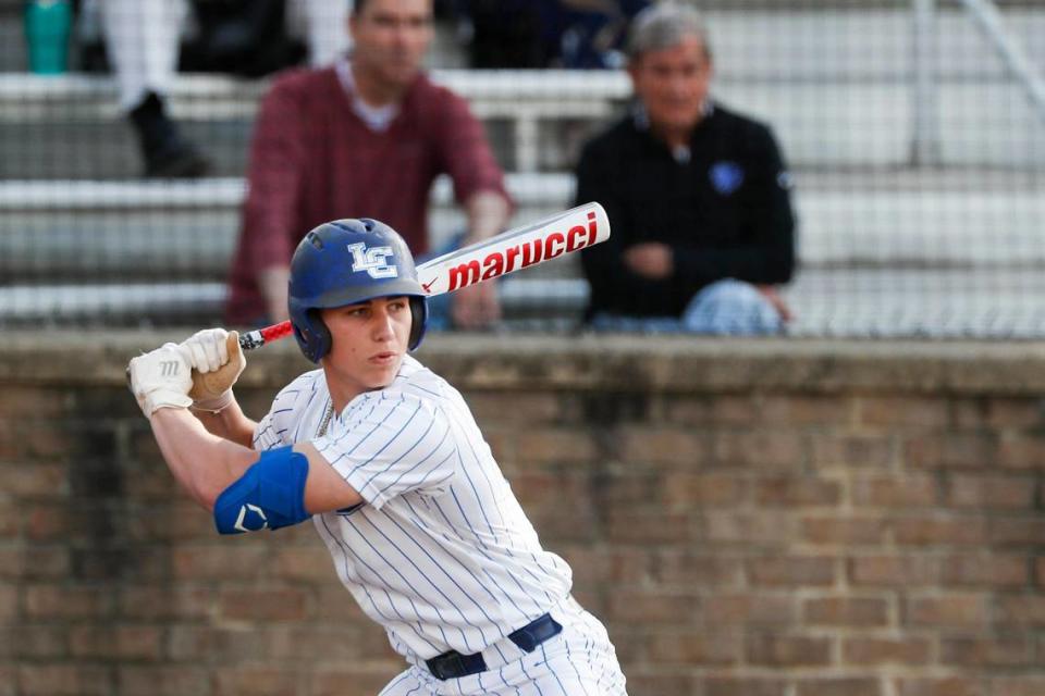 Lexington Catholic’s Owen Jenkins (2) waits in the batter’s box against Paul Laurence Dunbar during a game on April 18, 2023. Silas Walker/swalker@herald-leader.com