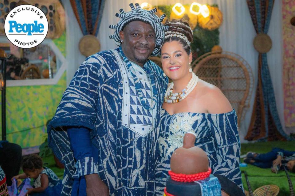 <p>TLC</p> Kobe Blaise (left) and Emily Bieberly at their June 2023 wedding in Cameroon