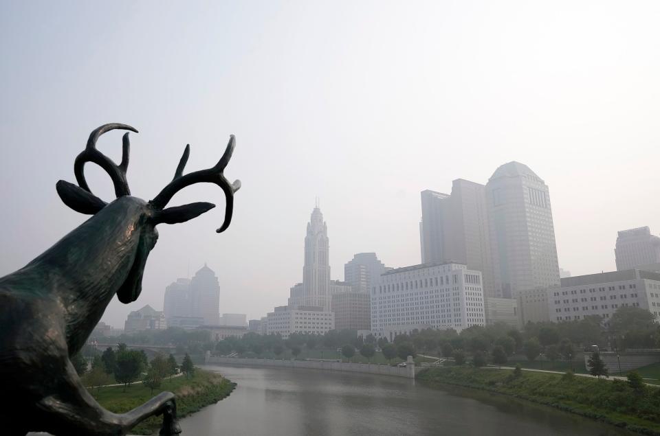 Jun 28, 2023; Columbus, Ohio, USA; An air quality alert has been issued for much of central Ohio until midnight Wednesday as smoke from wildfires in Canada continue to move into parts of the United States.