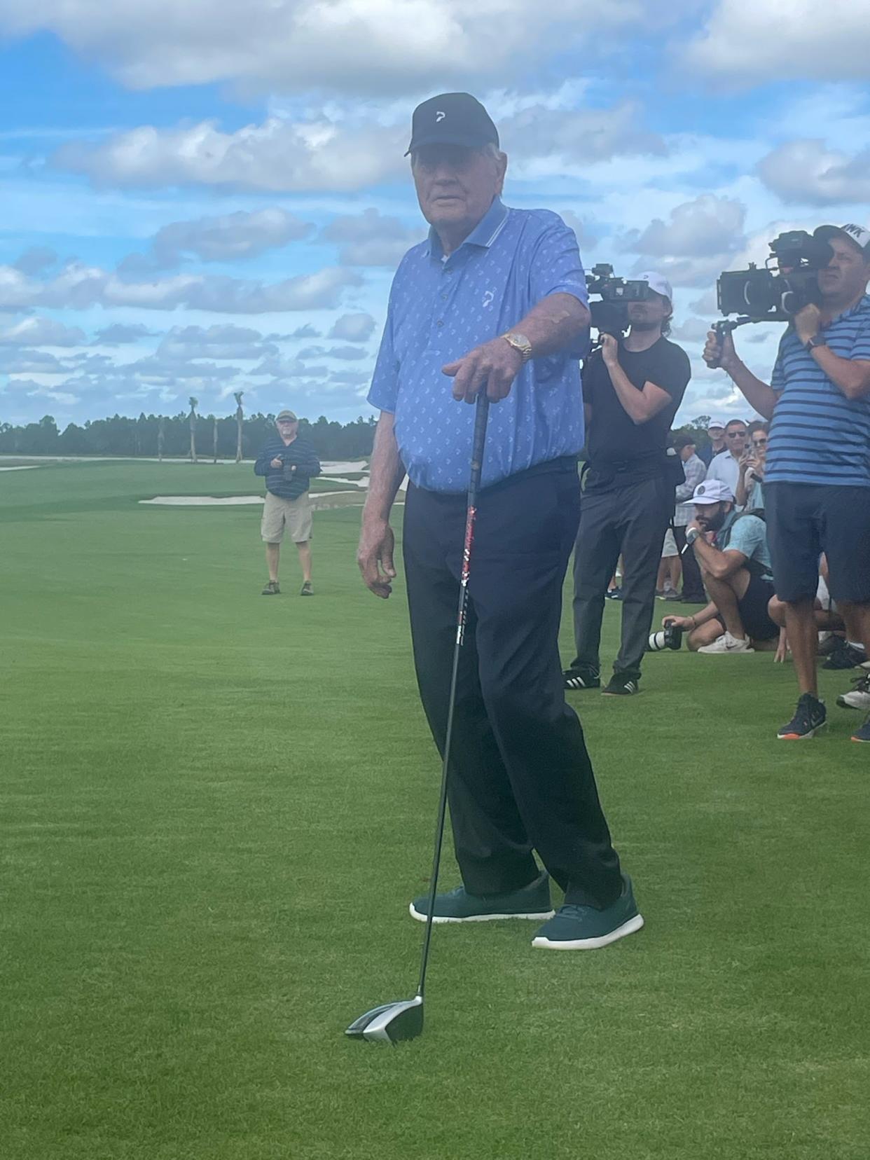 Jack Nicklaus waits his turn to tee off Friday during Panther National's opening ceremonies