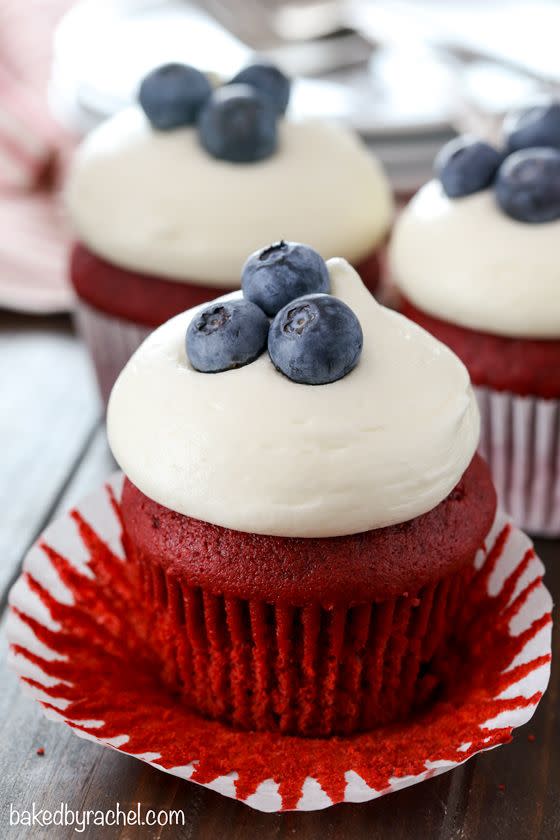 Red Velvet 4th of July Cupcakes with Cream Cheese Frosting