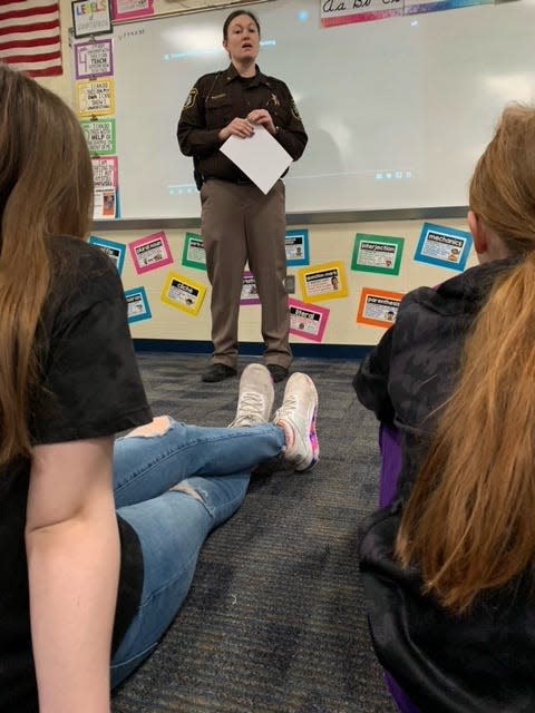 Erin Goff, St. Joseph County Emergency Services director, recently shared preparedness and safety measures with Centreville Elementary’s fifth-grade classes.