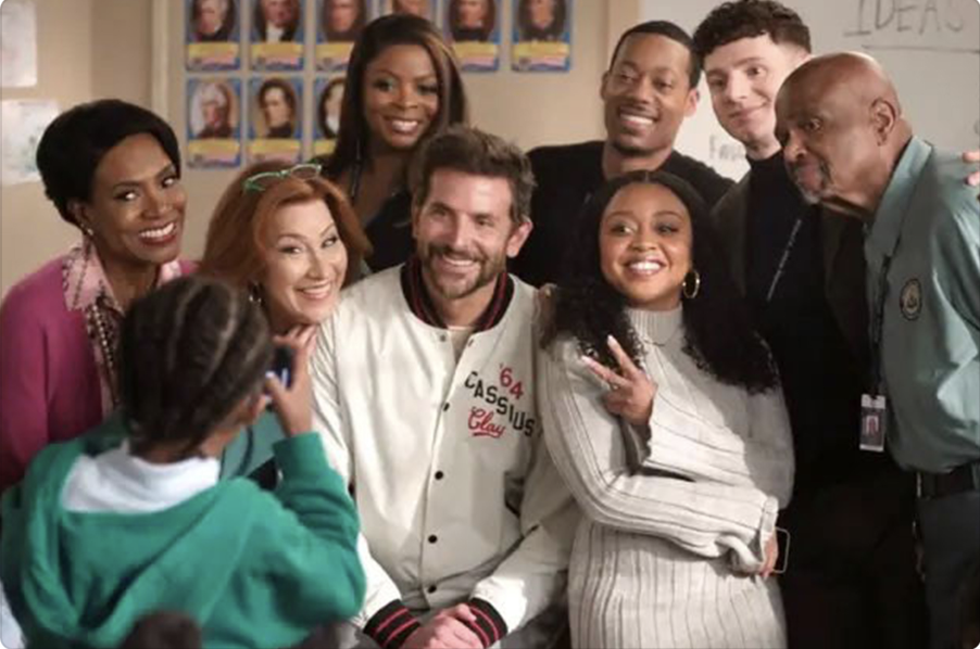 Group photo with Sheryl Lee Ralph, Janelle James, Lisa Ann Walter, Quinta Brunson, Tyler James Williams, Chris Perfetti, William Stanford Davis, and Bradley Cooper