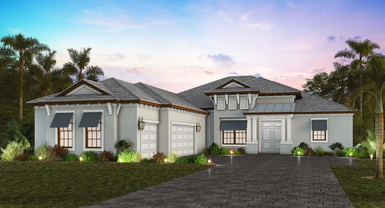 Neal Signature Homes’ Newport home rendering  is one of the four floor plans offered in St. Lucia, a new neighborhood within Boca Royale Golf & Country Club.