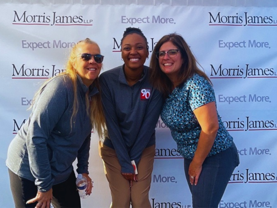 From left to right: Morris James employees Teresa O'Rourke, Alexis Cuffee, and Sherry Leary at Return Day in Georgetown, Delaware.