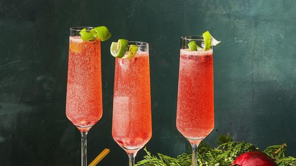 two flutes of pomegranate lime french 75