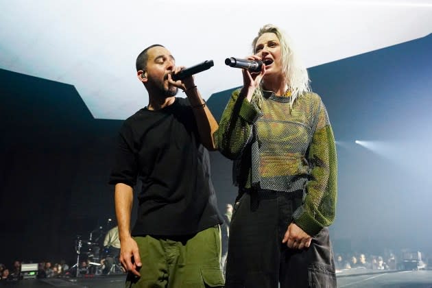 Mike Shinoda, left, and Emily Armstrong of Linkin Park perform on Thursday, Sept. 5, 2024, in Los Angeles - Credit: Jordan Strauss/Invision/AP