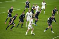 England's Jack Grealish controls the ball during the Euro 2020 soccer championship group D match between England and Scotland, at Wembley stadium, in London, Friday, June 18, 2021. The match ended 0-0. (AP Photo/Matt Dunham, Pool)