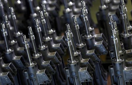 Parts for the Heckler & Koch MG 5 machine gun are pictured during a guided media tour at their headquarters in Oberndorf, 80 kilometers southwest of Stuttgart, Germany, May 8, 2015. REUTERS/Ralph Orlowski