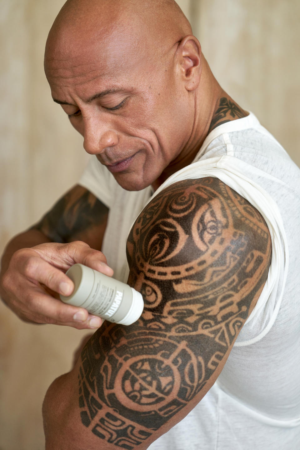 Dwayne “The Rock” Johnson’s line includes an Enhancing Tattoo Stick, made with mango butter and coconut oil “to add shine, pop and hydrate the skin,” he said.