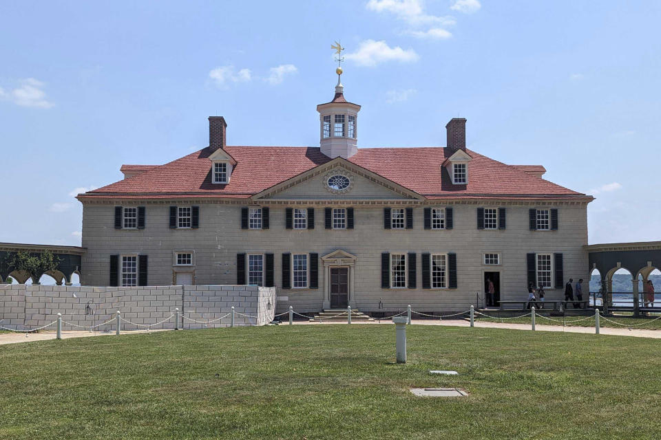 George Washington's residence undergoes a $40 million revitalization project in Mount Vernon, Va., Monday June 17, 2024. Earlier this year archaeologists unearthed a few dozen 18th-century glass bottles containing fruit in the Mansion cellar of the America's first president. (AP Photo/Nathan Ellgren)