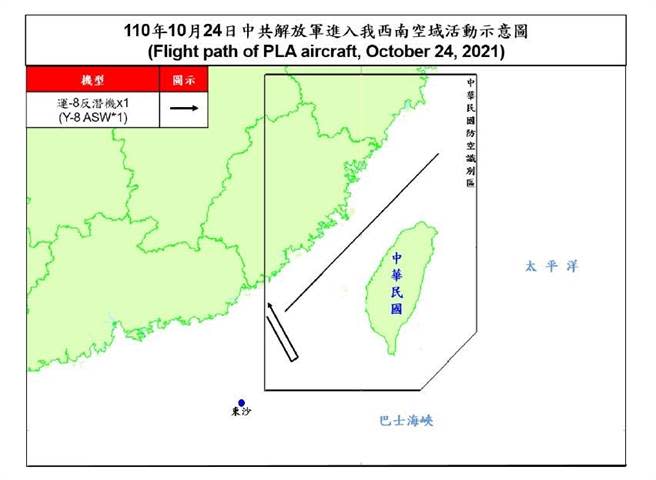 共機進我西南空域示意圖。空軍提供