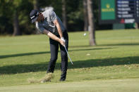 Keegan Bradley hits from alongside the first fairway during the third round of the Sanderson Farms Championship golf tournament in Jackson, Miss., Saturday, Oct. 3, 2020. (AP Photo/Rogelio V. Solis)