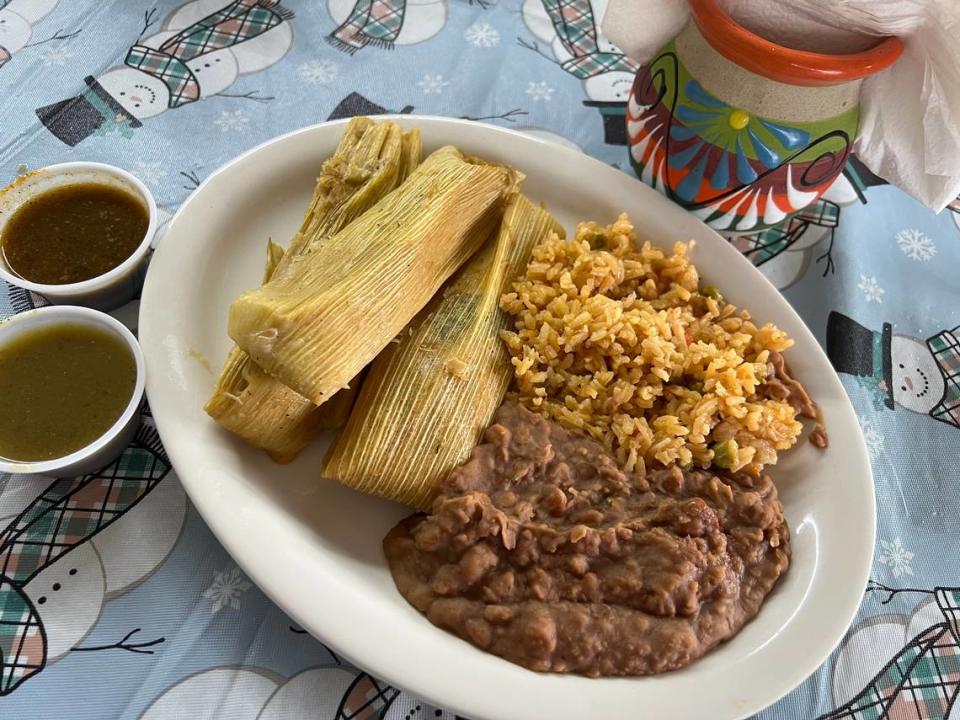 An Ibarra’s lunch of chicken poblano tamales.