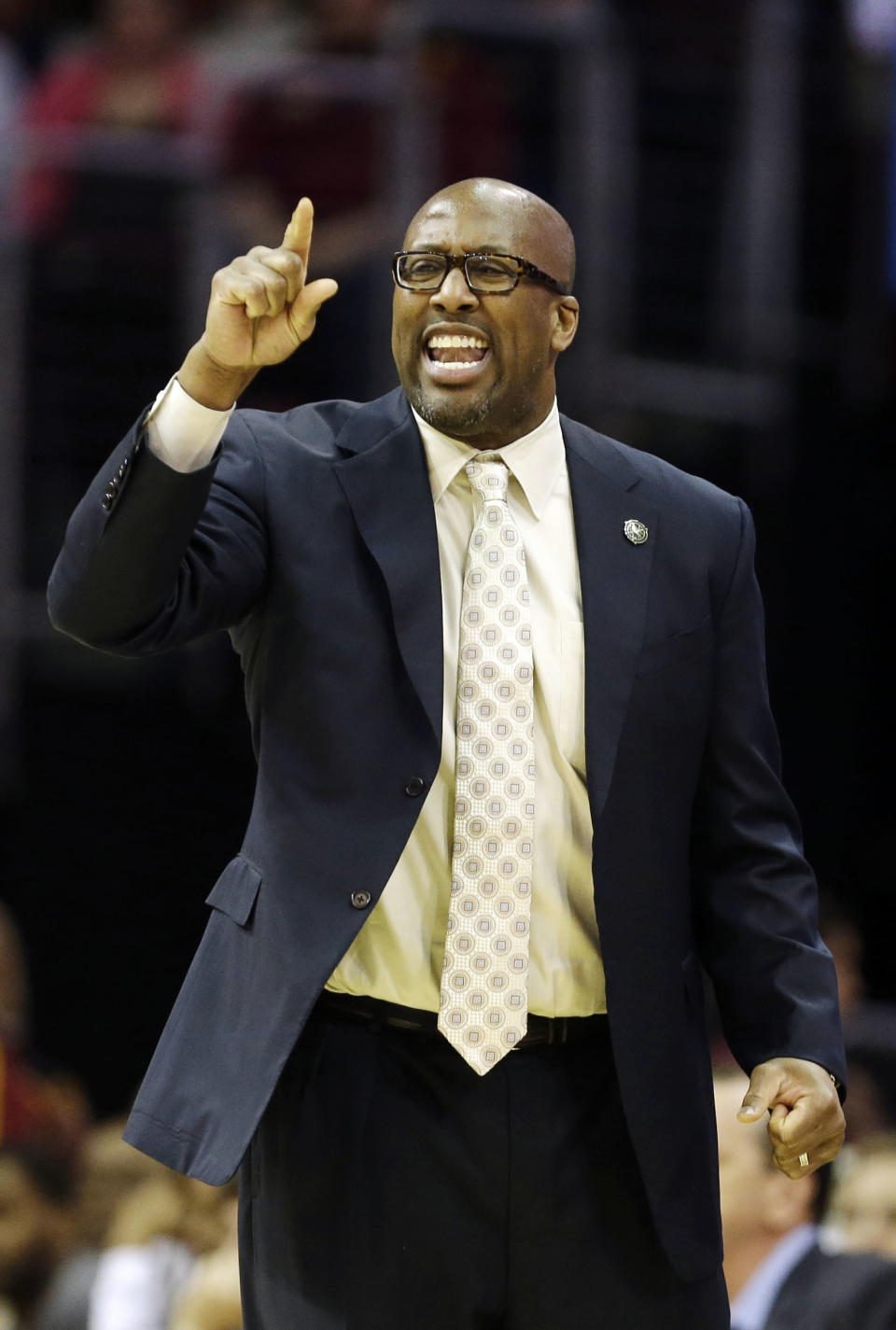 In this April 5, 2014 photo, Cleveland Cavaliers head coach Mike Brown yells at his team during an NBA basketball game against the Charlotte Bobcats in Cleveland. On Monday, May 12, 2014, the Cavaliers announced Brown has been released as head coach. (AP Photo)