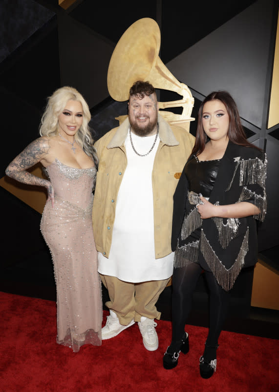 Alyssa "Bunnie XO" DeFord, Jelly Roll, and Bailee Ann arrive at The 66th Annual Grammy Awards, airing live from Crypto.com Arena in Los Angeles, California, Sunday, Feb. 4 (8:00-11:30 PM, live ET/5:00-8:30 PM, live PT) on the CBS Television Network. <p>CBS Photo Archive/Getty Images</p>