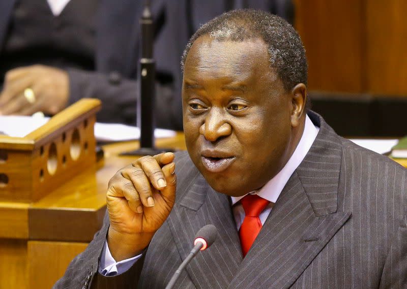 FILE PHOTO: South African Finance Minister Tito Mboweni speaks at Parliament in Cape Town