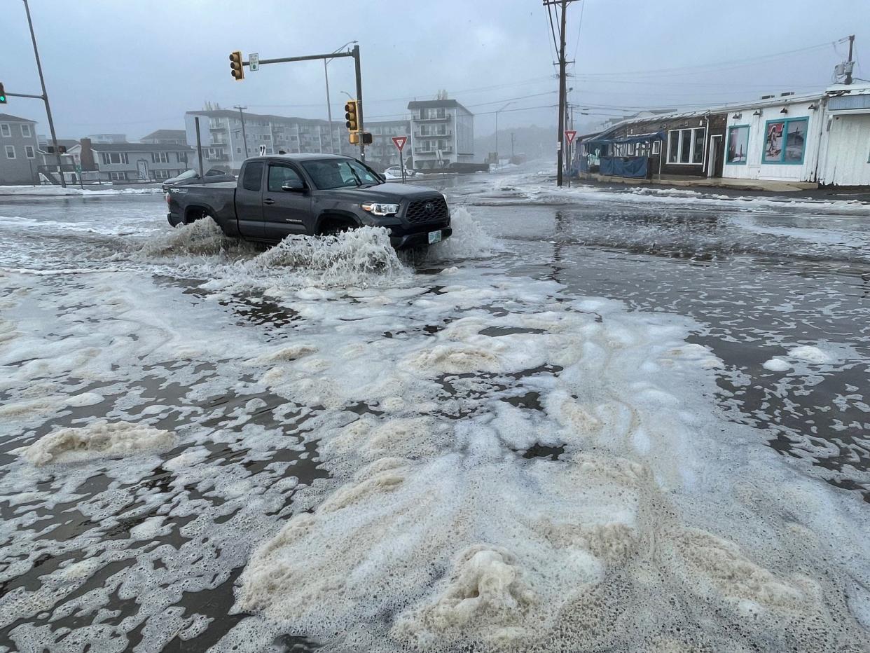 Flooding at Hampton Beach on Seacoast Shelter set up in Hampton