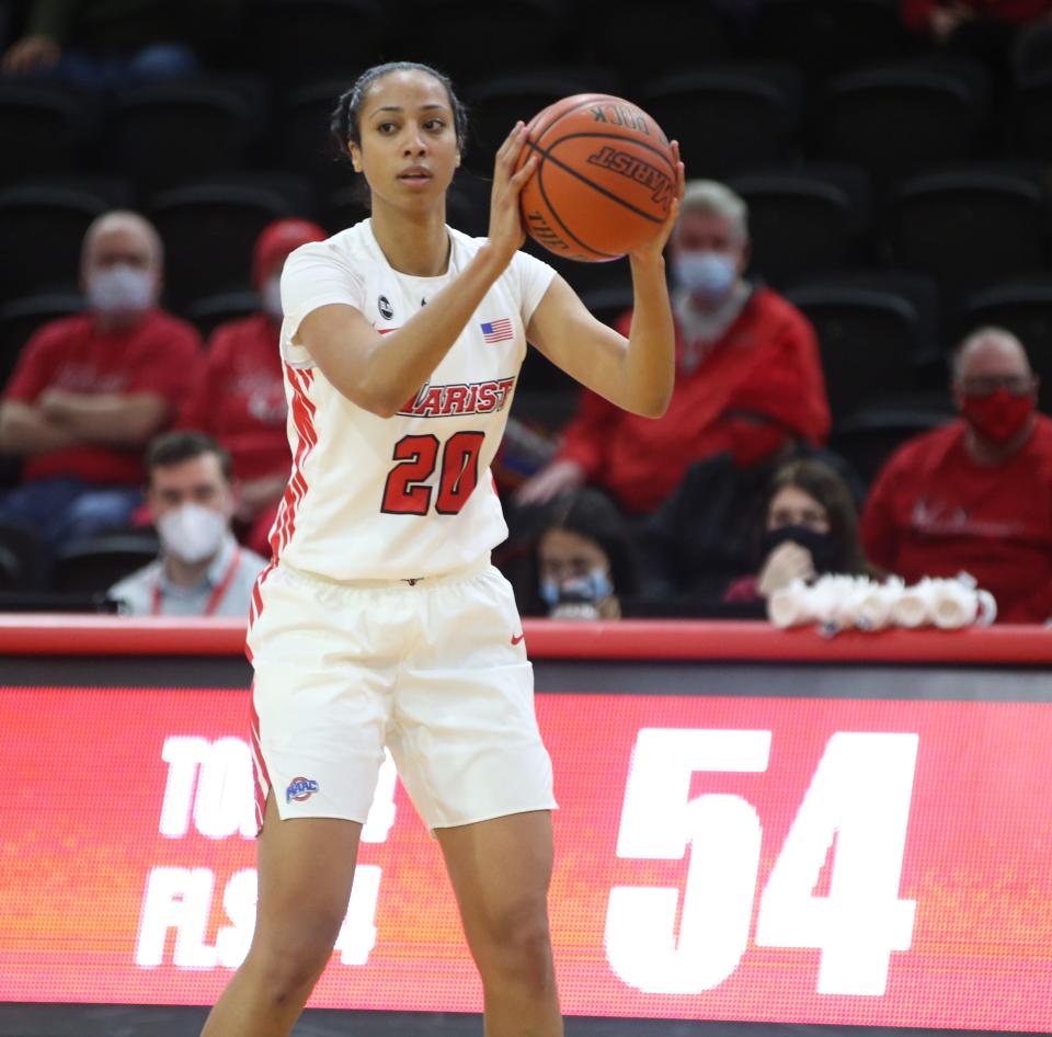 Marist's Zaria Shazer looks to pass the ball during Monday's game versus Canisius College on January 24, 2022. 