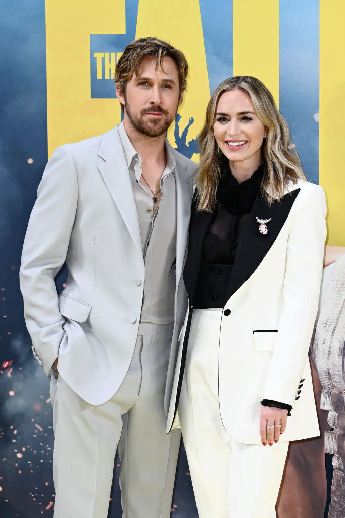 Ryan Gosling and Emily Blunt attend a screening of "The Fall Guy" on April 22 in London, Dolce & Gabbana, red carpet