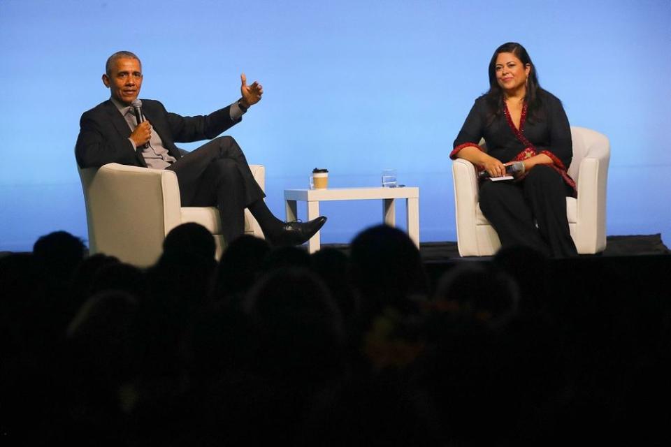 From left: President Obama and his sister, Maya Soetoro-Ng, participating in a Q&A session with global leaders in Malaysia last week.