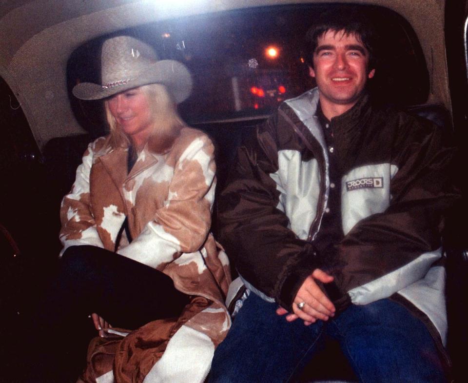Party days: Noel with his then-wife, Megan Mathews, in 1997 (Nikos Vinieratos/Shutterstock)