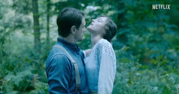 A love scene between Connie (Emma Corrin) and Oliver (Jack O'Connell) from "Lady Chatterley's Lover" on Netflix<p>Netflix</p>