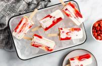 <p>All you need to do to make these tart cherry cheesecake pops is to mix cherry pie filling with Greek yogurt, crushed graham crackers and vanilla extract. This dessert only requires 15 minutes of your time, so try <a href="https://www.thedailymeal.com/cook/easy-recipes-kid-dinner-dessert-crafts?referrer=yahoo&category=beauty_food&include_utm=1&utm_medium=referral&utm_source=yahoo&utm_campaign=feed" rel="nofollow noopener" target="_blank" data-ylk="slk:making it with your kids;elm:context_link;itc:0;sec:content-canvas" class="link ">making it with your kids</a>.</p> <p><a href="https://www.thedailymeal.com/best-recipes/cherry-cheesecake-popsicles?referrer=yahoo&category=beauty_food&include_utm=1&utm_medium=referral&utm_source=yahoo&utm_campaign=feed" rel="nofollow noopener" target="_blank" data-ylk="slk:For the Tart Cherry Cheesecake Popsicles recipe, click here.;elm:context_link;itc:0;sec:content-canvas" class="link ">For the Tart Cherry Cheesecake Popsicles recipe, click here. </a></p>