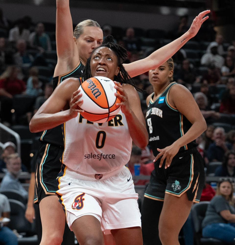 Indiana Fever guard Kelsey Mitchell is averaging 16.7 points, 3 assists and 1.5 rebounds per game this season.