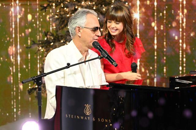 Andrea Bocelli takes to the stage alongside son Matteo, 24, and 10