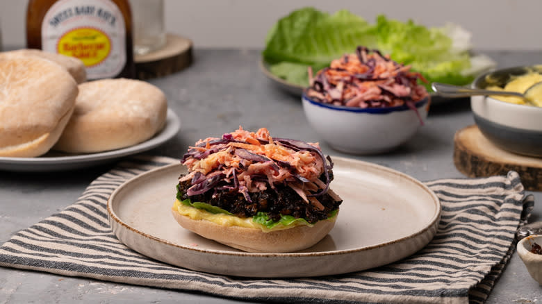 BBQ mushroom and slaw sandwich