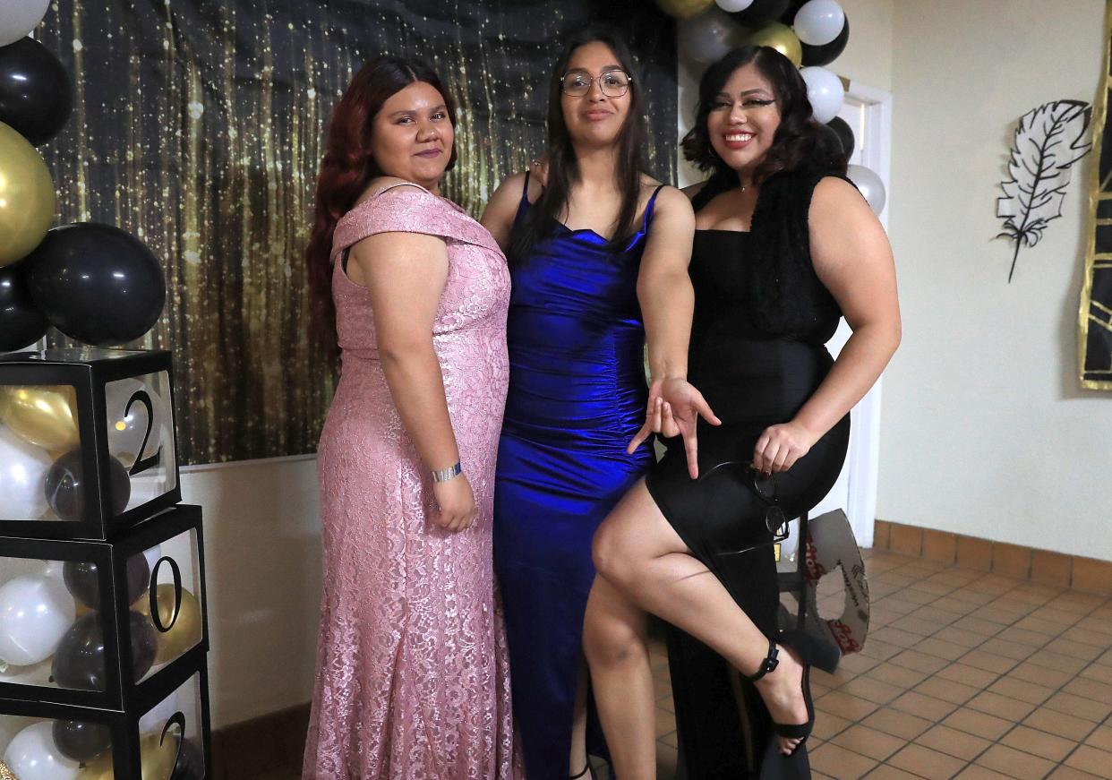 Yadira Guzman, Michelle Polo, and Perla Rodarte attend Austin High School’s prom at El Maida Shriners on May 4.