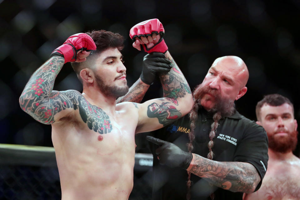 Jun 14, 2019; New York, NY, USA; Dillon Danis after his win over Max Humphrey during Bellator 222 at Madison Square Garden. Danis won the fight. Mandatory Credit: Ed Mulholland-USA TODAY Sports