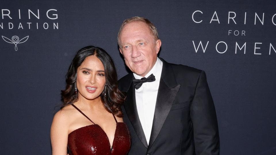 us mexican actress salma hayek l and her husband french businessmans francois henri pinault arrive for the kering foundations second annual caring for women dinner at the pool in new york city on september 12, 2023 salma hayek pinault, francois henri pinault, zoe kravitz, cindy sherman, christy turlington burns, olivia wilde, oprah winfrey and malala yousafza will co chair the kering foundations second annual caring for women dinner photo by kena betancur afp photo by kena betancurafp via getty images