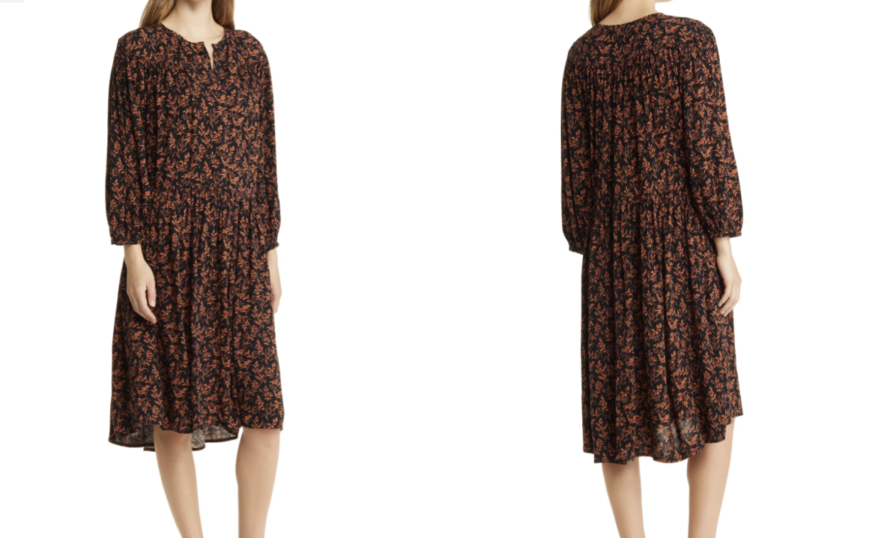 Nordstrom's Anniversary Sale includes the Caslon Floral Gathered Yoke Long Sleeve Dress, which is perfect for fall.