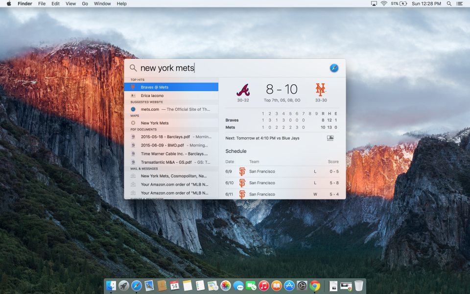 mac os x el capitan spotlight search for sports