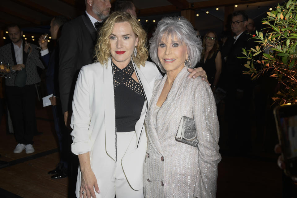 CANNES, FRANCE - MAY 26: Kate Winslet and Jane Fonda attend the L'Oreal - Lights on Women Award at the 76th annual Cannes film festival at  on May 26, 2023 in Cannes, France. (Photo by Kristy Sparow/Getty Images)