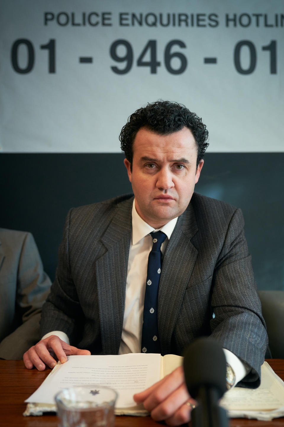 Daniel Mays as Detective Peter Jay meeting the press to appeal to the public to come to the police if they have any information on Nilsen. (ITV)