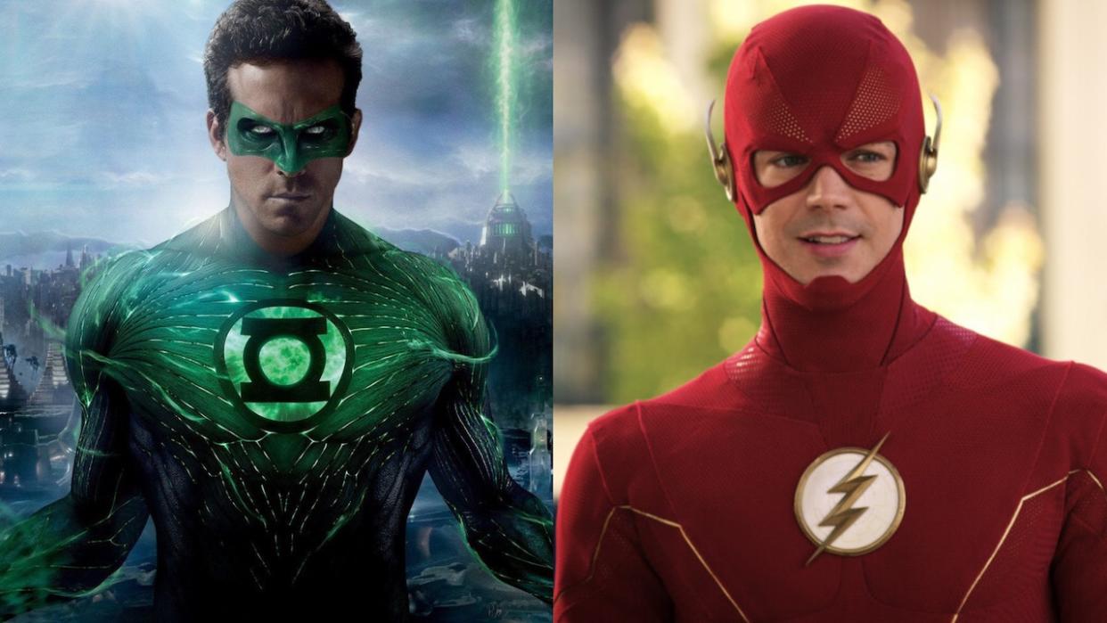  Ryan Reynolds as Green Lantern and Grant Gustin as The Flash. 