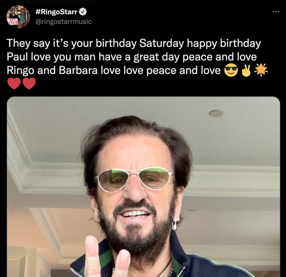 Ringo Starr le mandó a Paul McCartney un mensaje por su cumpleaños en Twitter (Twitter)