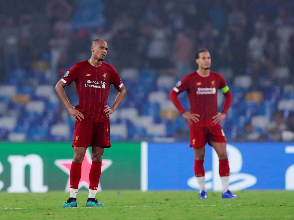 Liverpool appear dejected after defeat in Naples: Action Images via Reuters