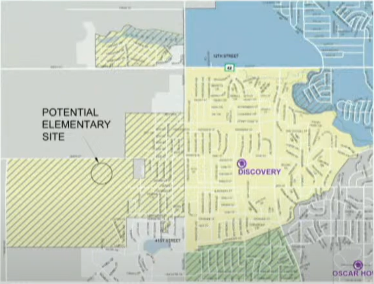 The site of a potential future elementary school the Sioux Falls School District is aiming for is situated between 22nd and 26th Streets west of Ellis Road, according to a presentation shown to the school board Sept. 7, 2022.