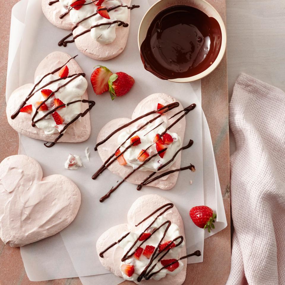 Valentine's Pavlovas with Strawberry Sweet Cream