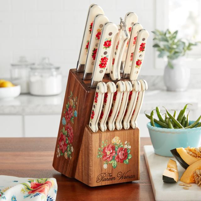 The Turquoise Floral Pioneer Woman Knife Block Set