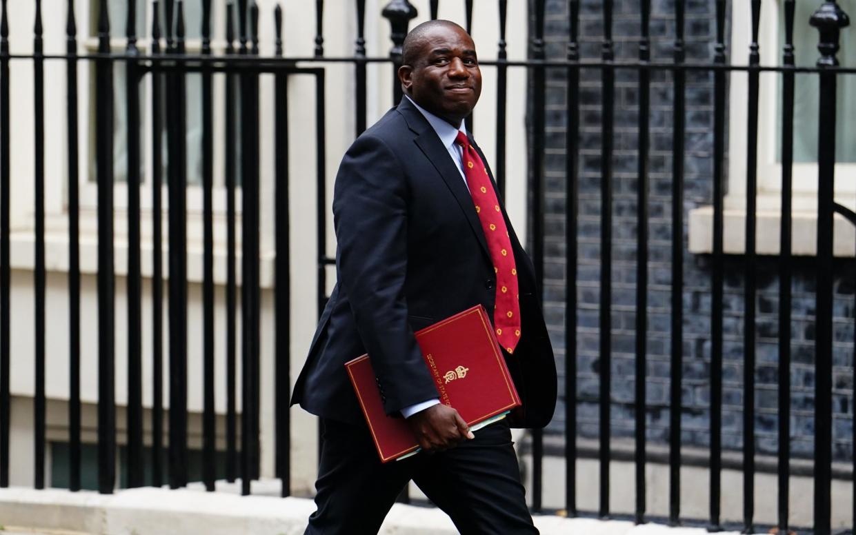 David Lammy, the Foreign Secretary, is pictured this morning in Downing Street as he attended a meeting of the Cabinet